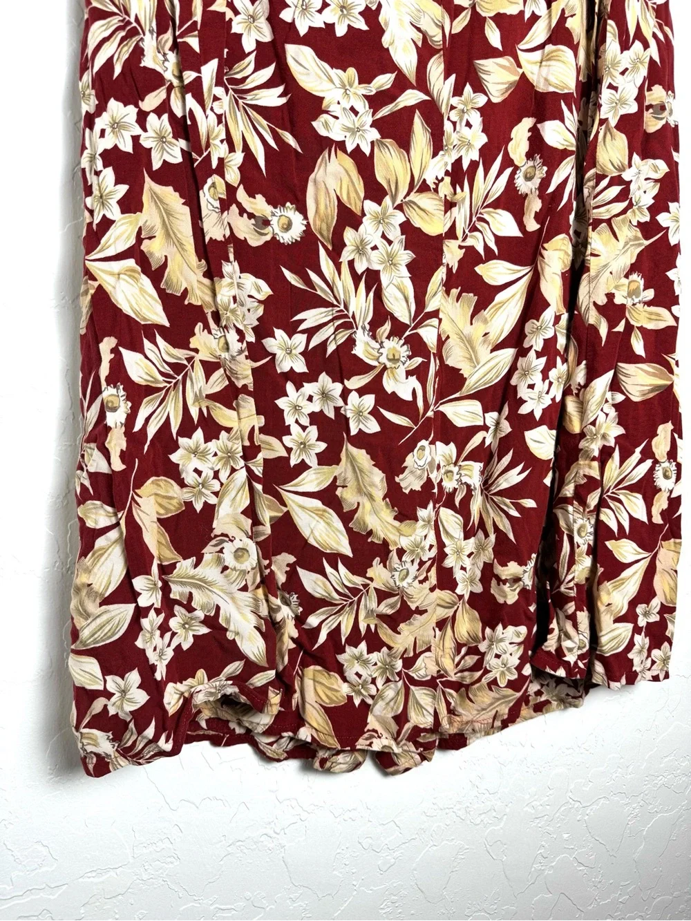 Sag Harbor Vintage Maroon Leaf Floral Button Front Midi Skirt